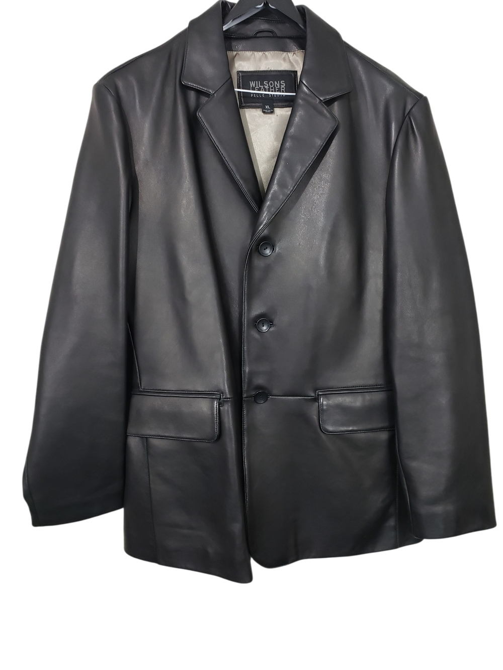 Wilsons Leather Pelle Studio Men's Black Leather Blazer Size XL
